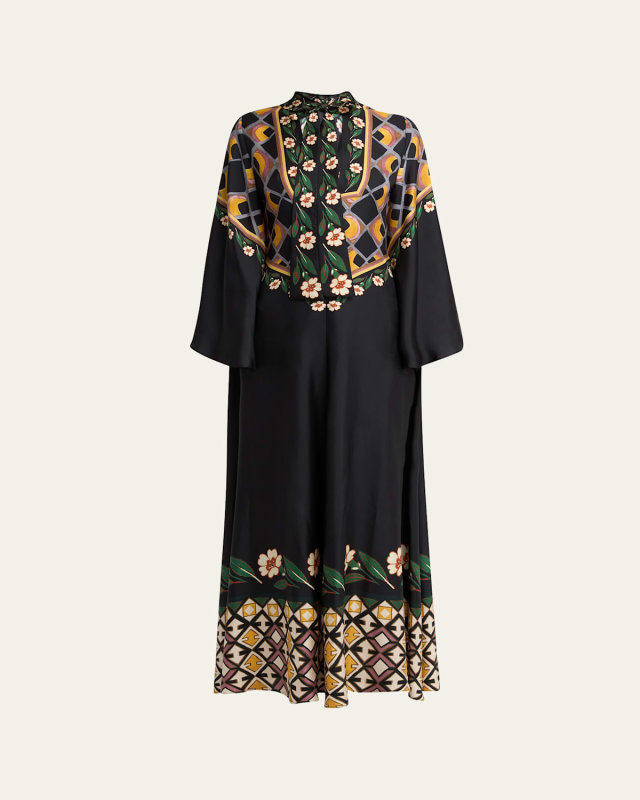 Magnifico Neck-Sash Dazed Placee Silk Dress